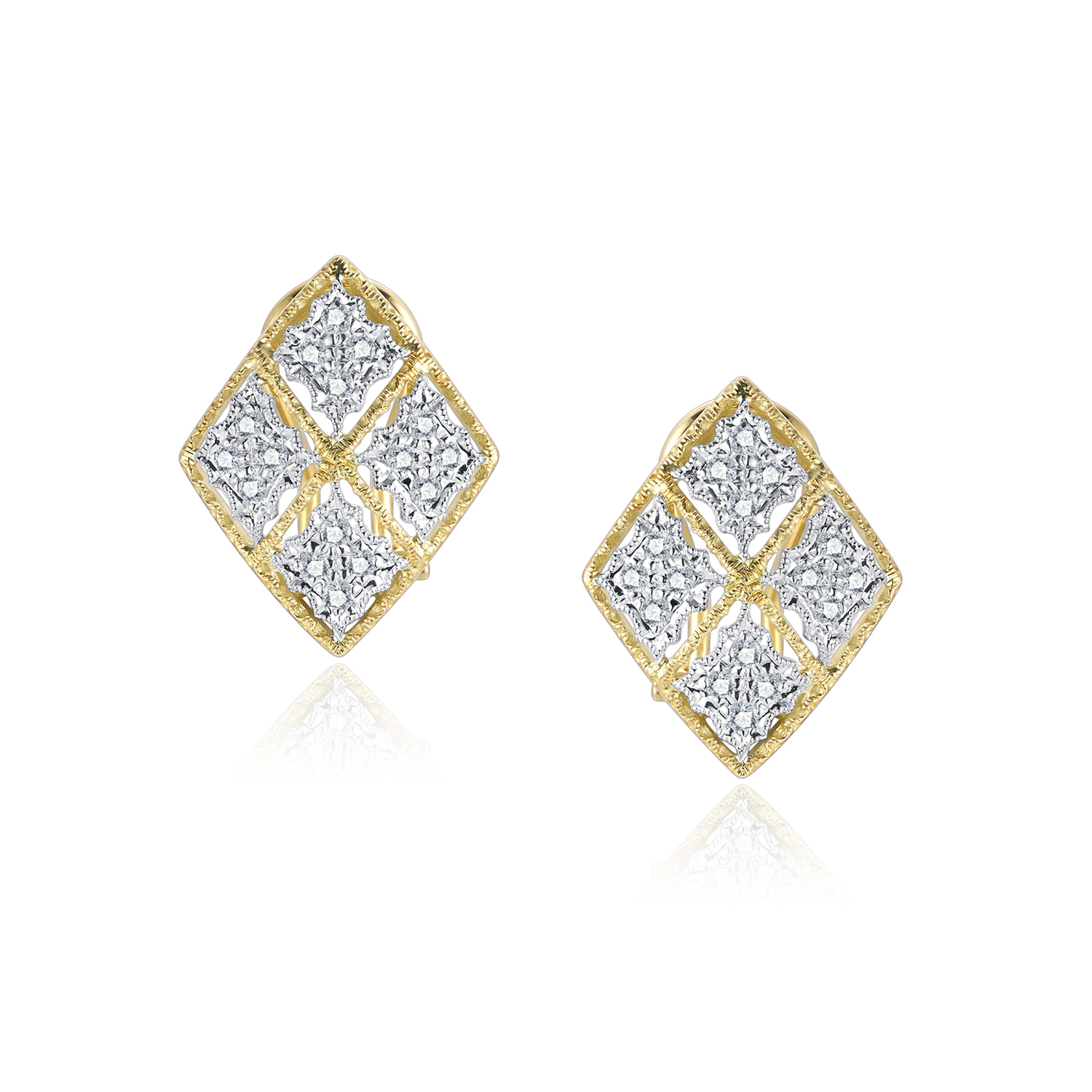 18K WHITE AND YELLOW GOLD NATURAL DIAMOND STUD EARRING
