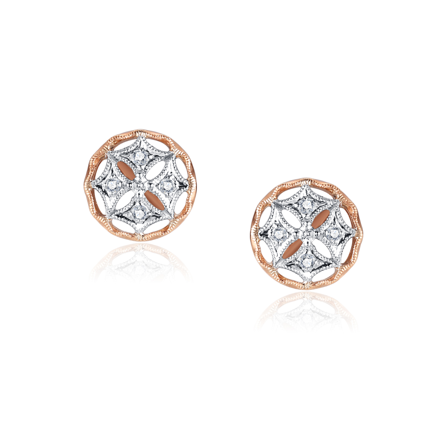 18K WHITE AND ROSE GOLD NATURAL DIAMOND STUD EARRING