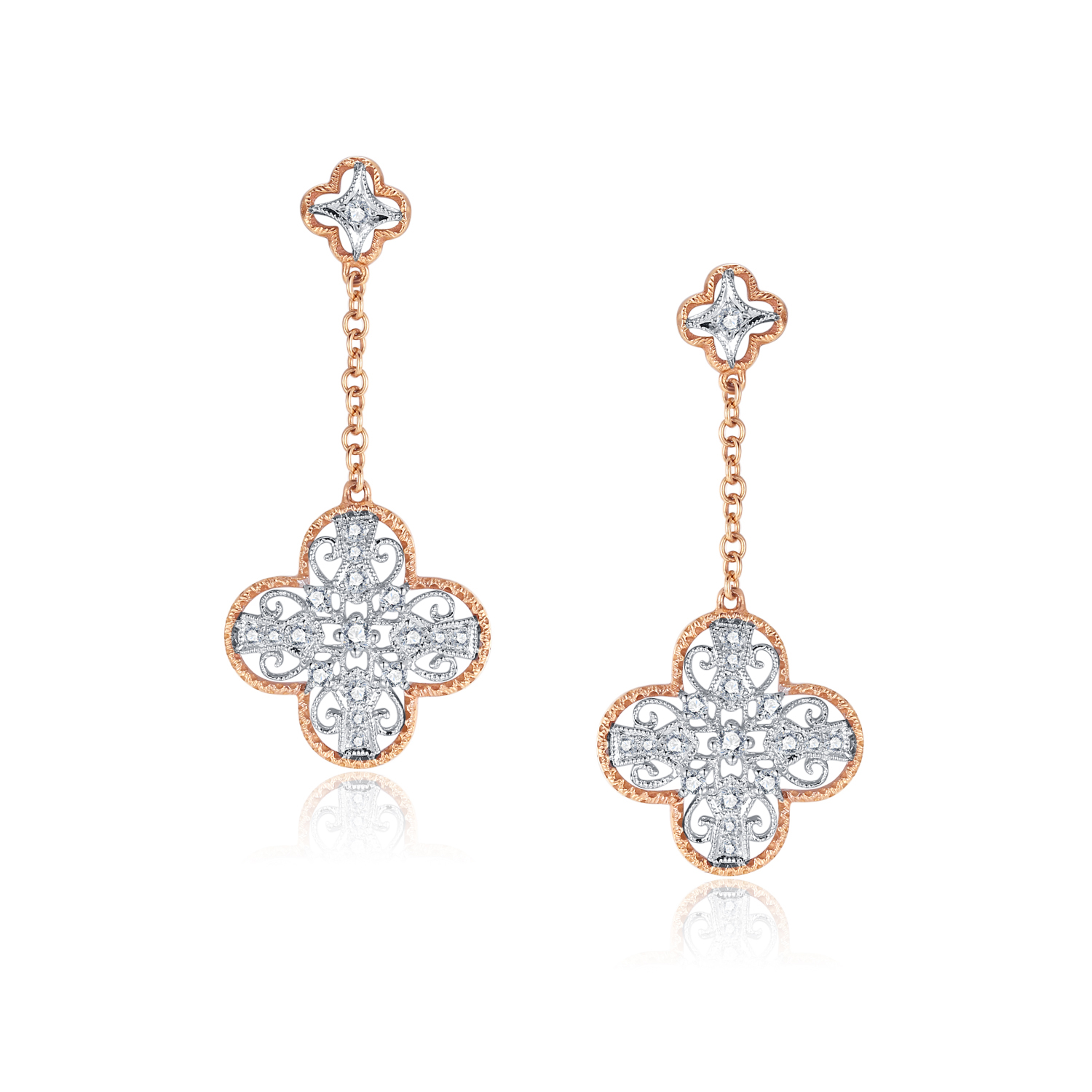 18K WHITE AND ROSE GOLD NATURAL DIAMOND STUD EARRING
