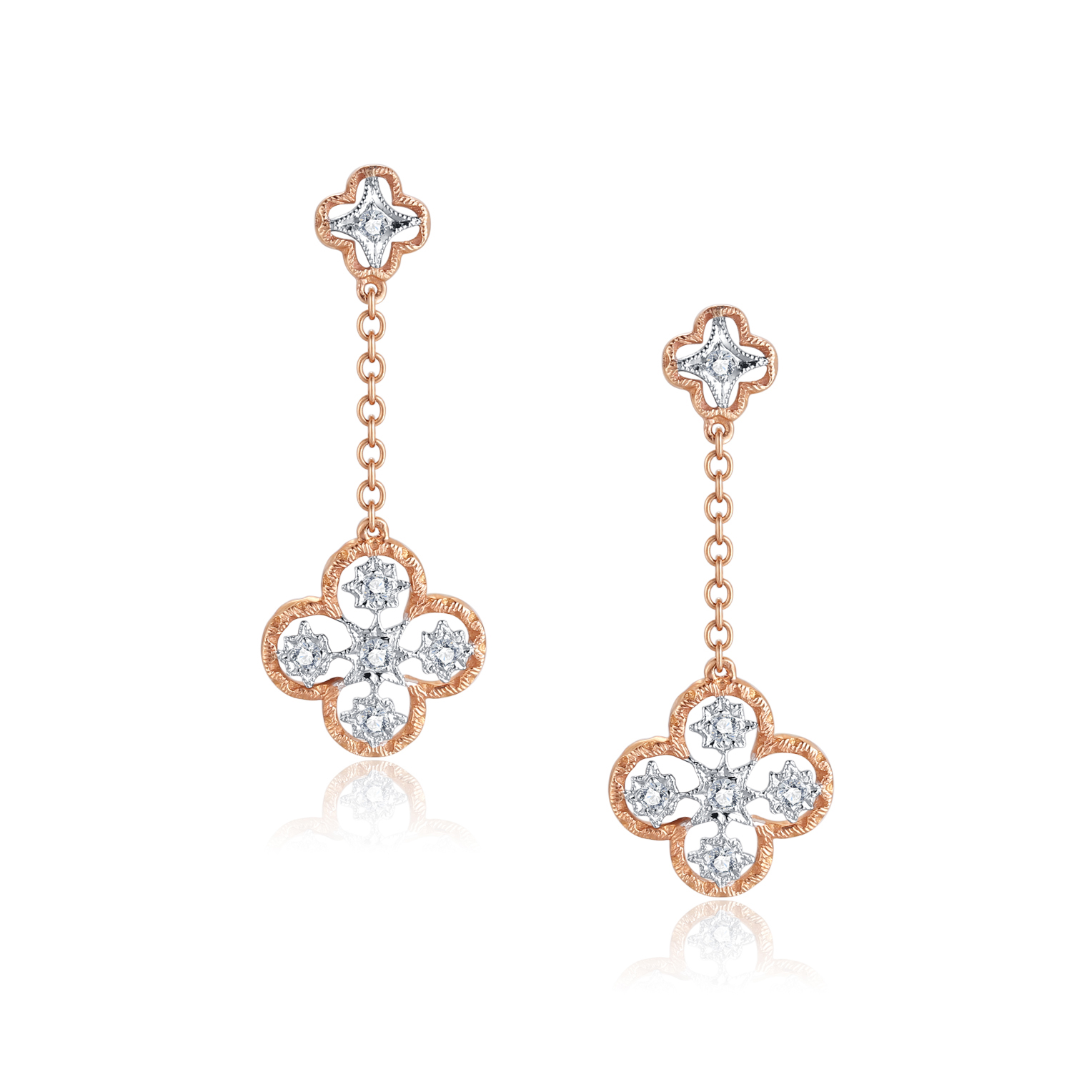 18K WHITE AND ROSE GOLD NATURAL DIAMOND STUD EARRING