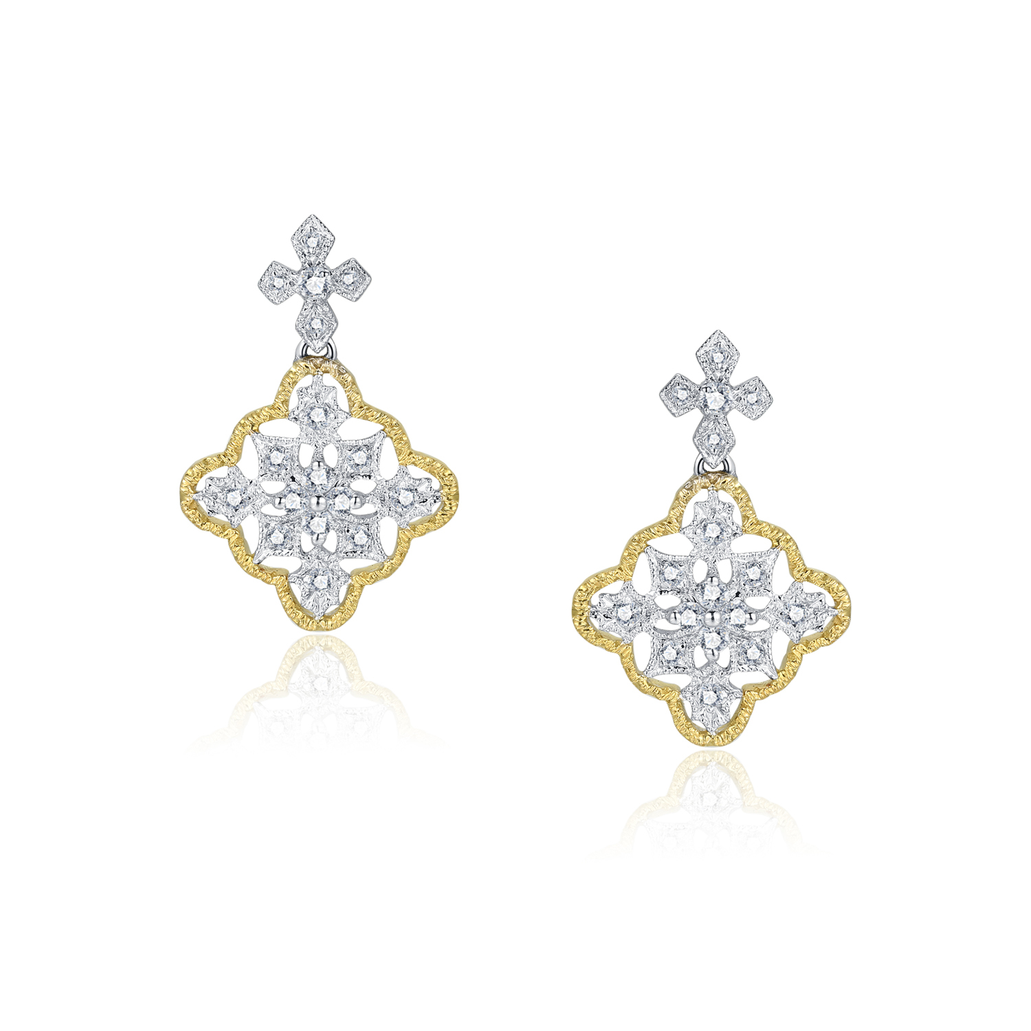 18K WHITE AND YELLOE GOLD DIAMOND EARRING