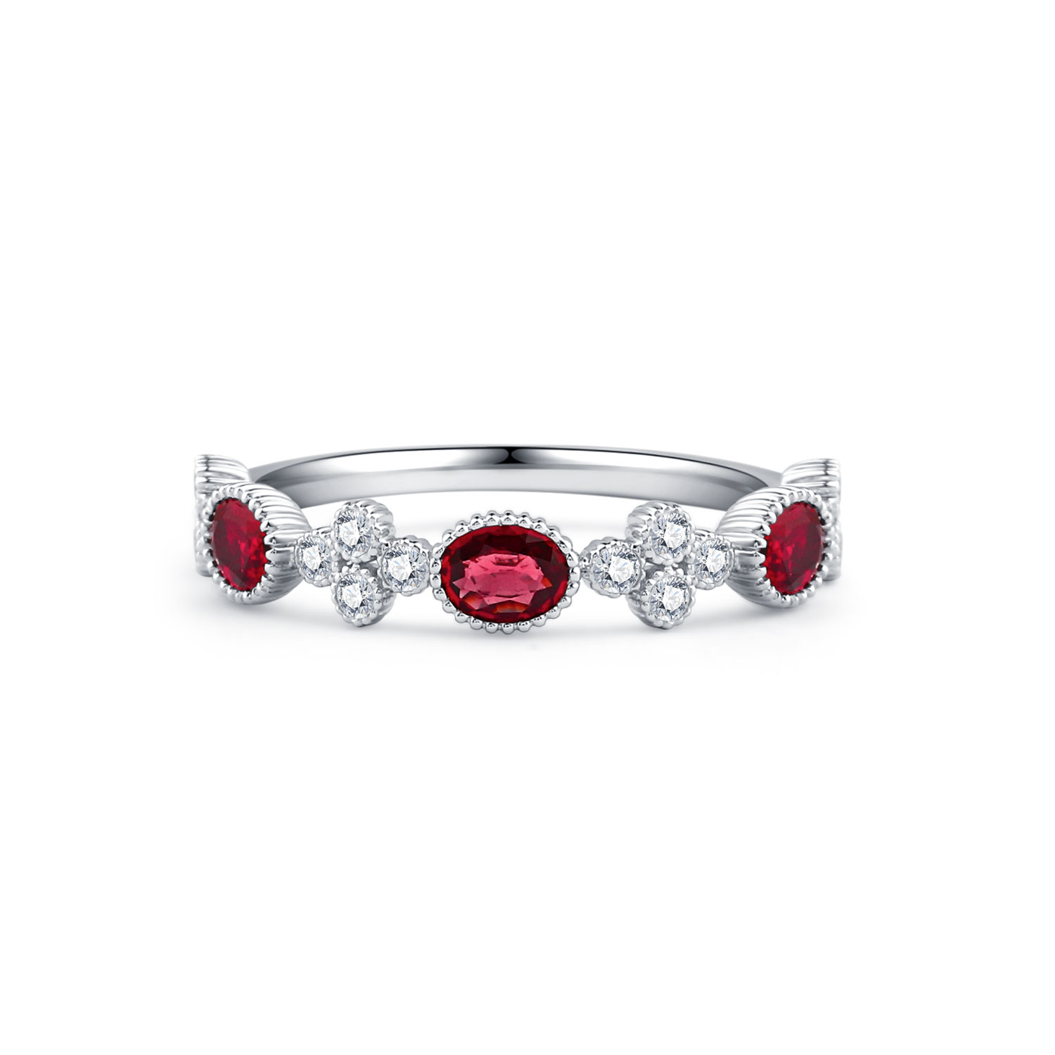 18K WHITE GOLD NATURAL DIAMOND RUBY RING