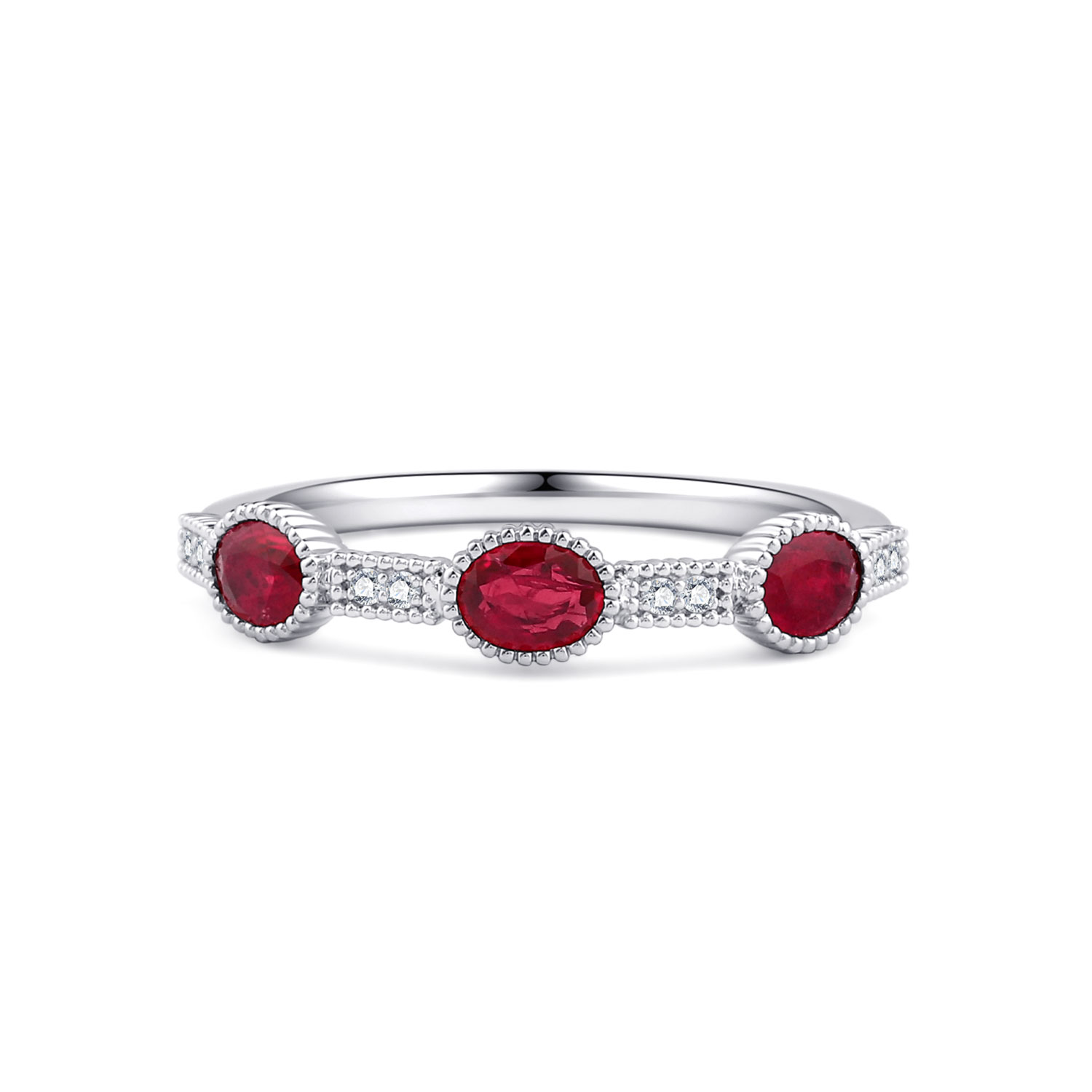 18K WHITE GOLD NATURAL DIAMOND RUBY RING